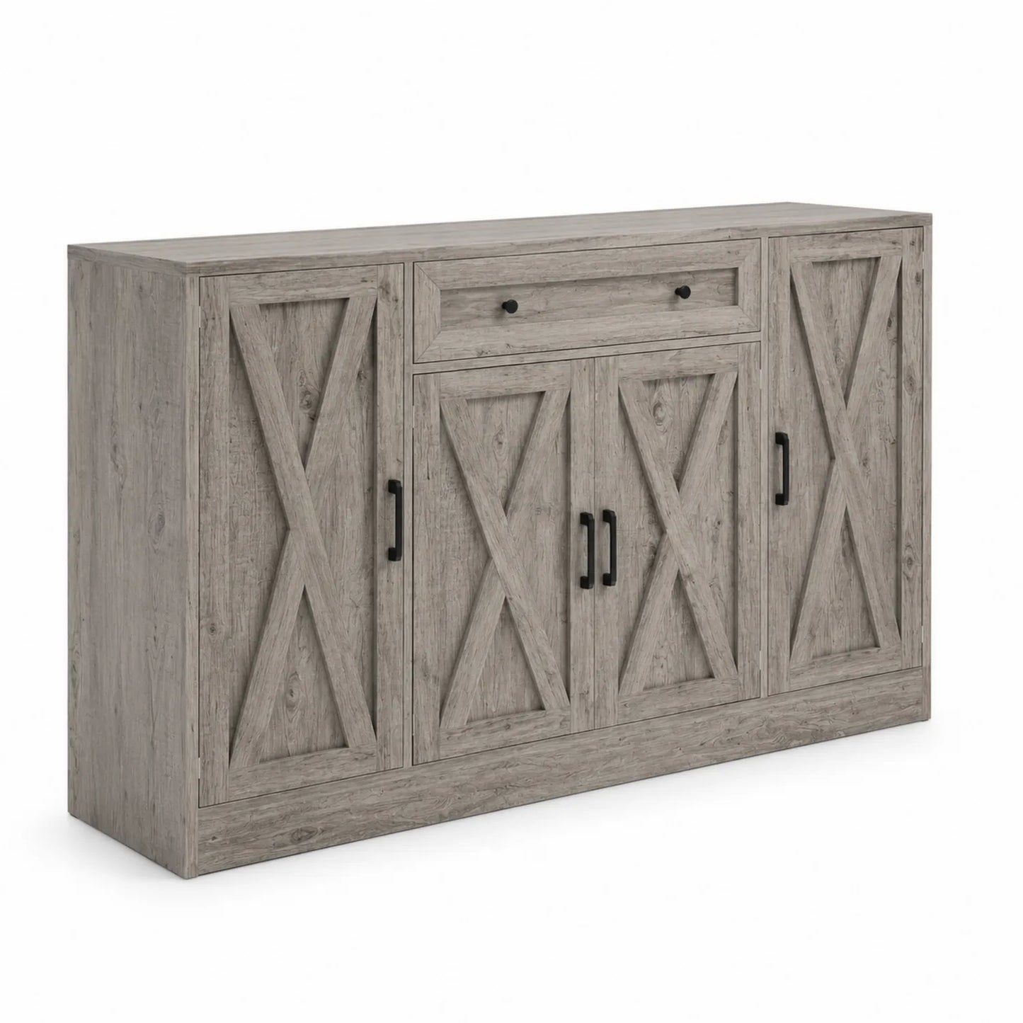 Sideboard aus Holz mit 4 Türen und 1 Schublade, Grau, 180x40x90 cm