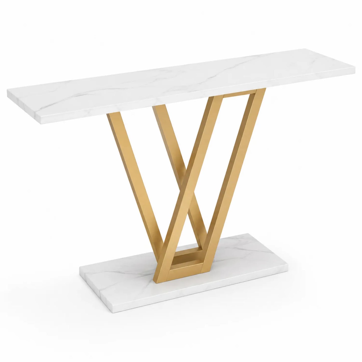 Konsolentisch aus Marmoroptik und Metall Weiß/Gold 120x30x80cm