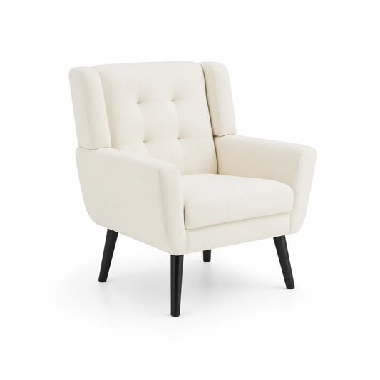Sessel Beige Polyester mit Holzrahmen 85cm hoch