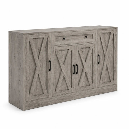 Sideboard aus Holz mit 4 Türen und 1 Schublade, Grau, 180x40x90 cm
