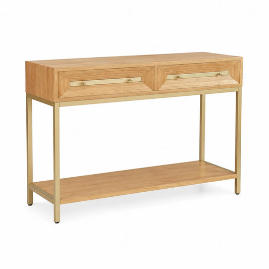 Konsolentisch Eichenholz Metall Gold 120x35x80 cm mit Schubladen