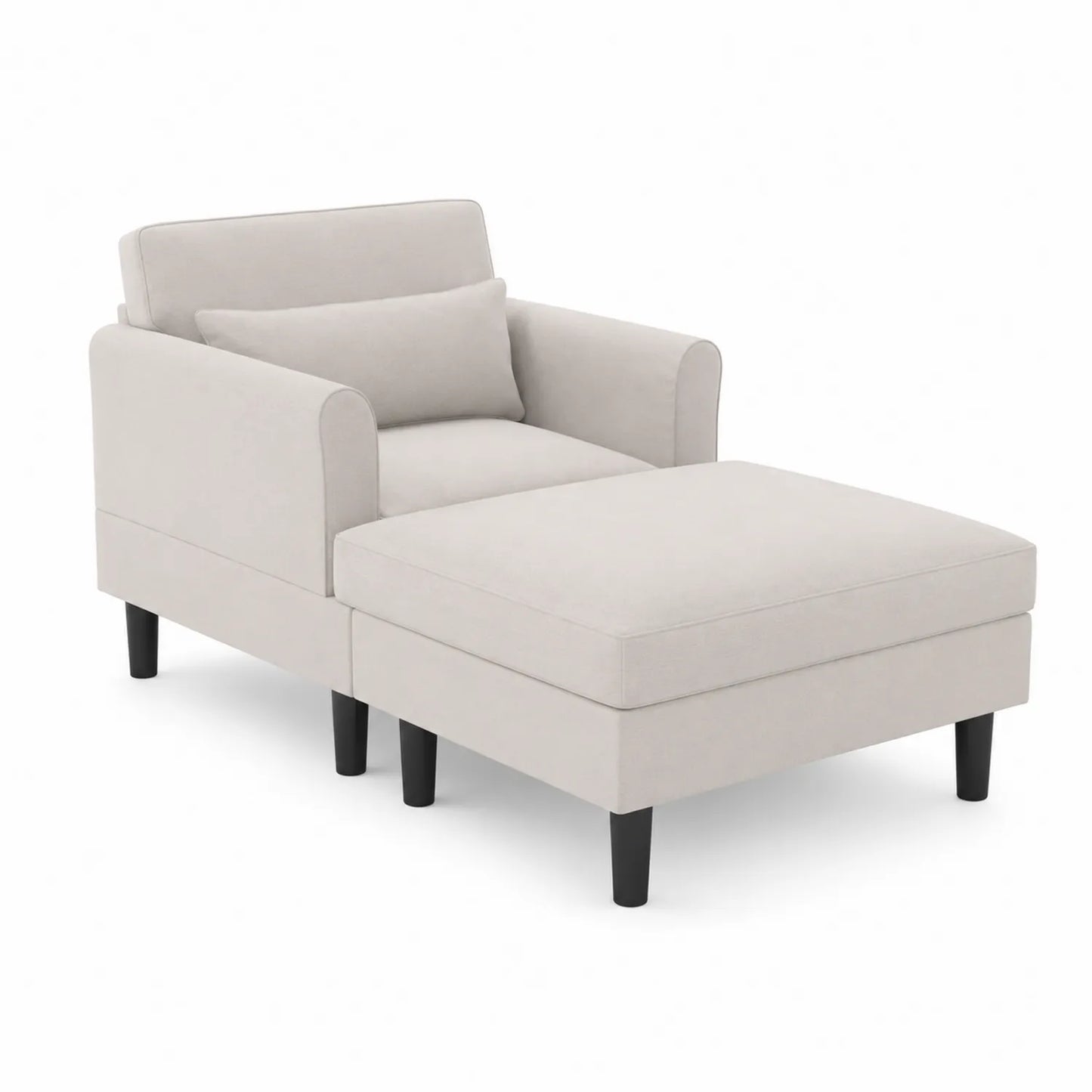 Sessel-Set mit Hocker Beige Polyester Holzbeine