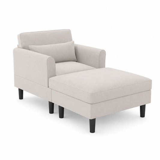 Sessel-Set mit Hocker Beige Polyester Holzbeine