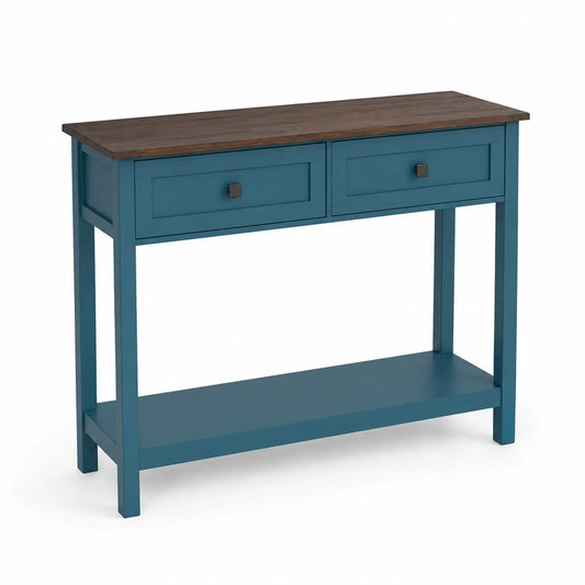 Konsolentisch Holz Blau 2 Schubladen 100cm